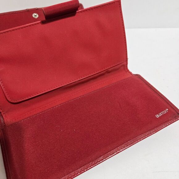 Buxton red Leather Wallet Organizer Tri Fold Kiss Lock Coin organizer Checkbook - Picture 4 of 5